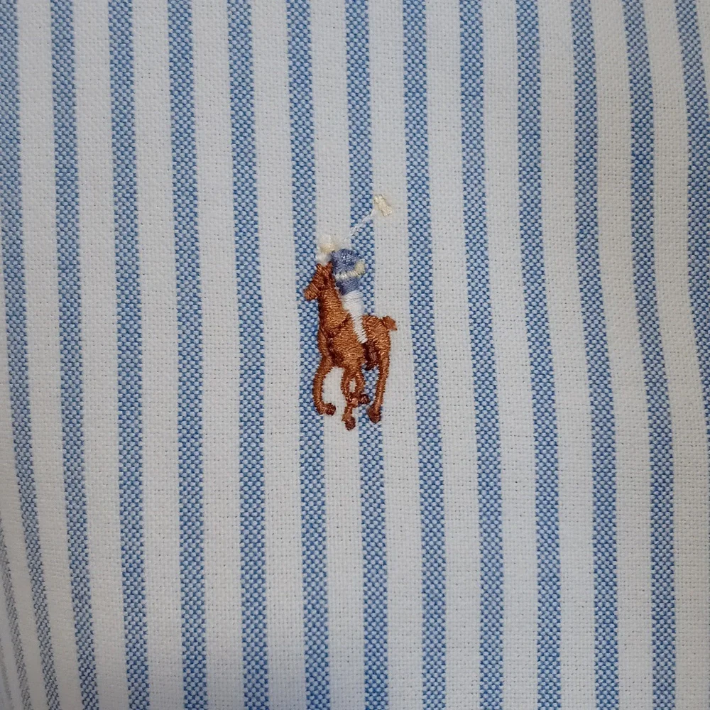 🐎Ralph Lauren🐎 - Men's Blue/White Stripe L/S Oxford Button Down - Picture 5 of 15